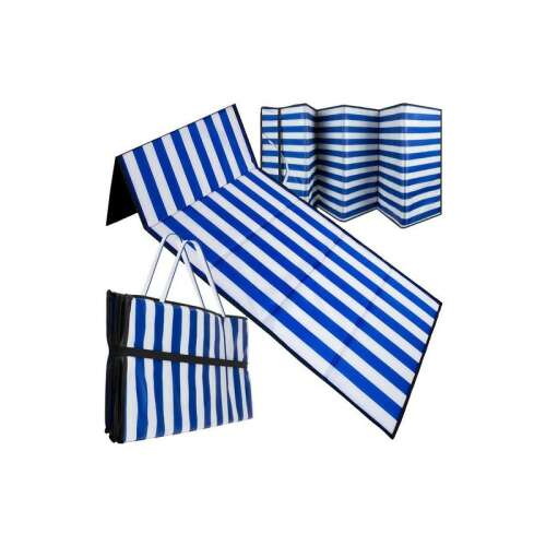 Faltbare Strandmatte mit Abmessungen, blau-weiß gestreift, perfekt für Strand, Picknick oder Camping