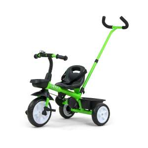 Tricicletă pentru copii Milly Mally Axel verde cu mâner de împingere, scaun negru, coș negru, cadru verde - Triciclete