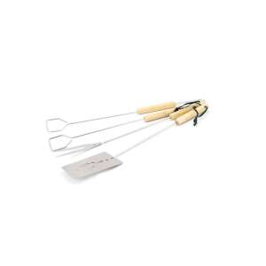 Set de unelte pentru grătar cu spatulă, clește și furculiță, cu mânere din lemn - Grătar de grădină, unelte de gătit