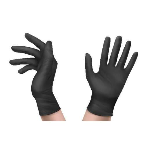 Fekete nitril egyszer használatos kesztyűk, M méret, 100 darab/doboz, latex- és púdermentes