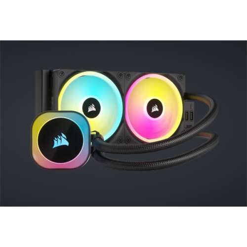 Corsair iCUE LINK H100i RGB AIO liquid CPU cooler with two fans, black