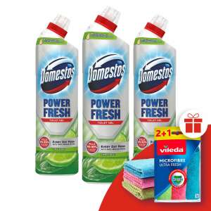Domestos Power Fresh Żel do czyszczenia toalet Limonka 3x700ml + Chusteczki Vileda w prezencie
