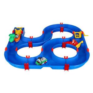 Playmobil 1-2-3 Water Park building blocks toy set with blue track, red gates, and multiple figures and vehicles - Outdoor Toy