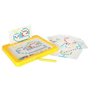 Yellow magnetic drawing board with colorful dots and cards for creating pictures - Creative Toy
