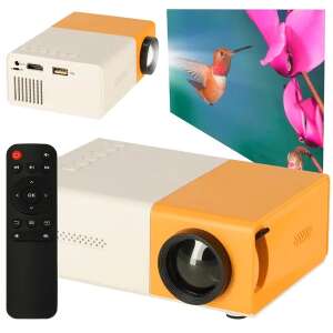 Mini LED projector with remote control, white and orange color, 1920x1080 resolution - Iso Trade