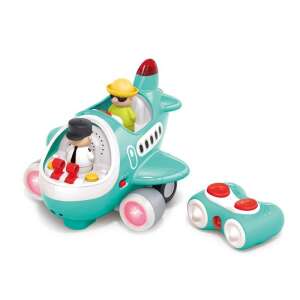 Remote controlled airplane toy with pilot and passenger figures, blue and white airplane with lights and sounds - Remote control vehicle