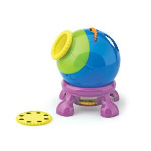 Learning Resources Shining Stars Projector, a blue and green space projector with a purple stand and a yellow disc - Learning Resources