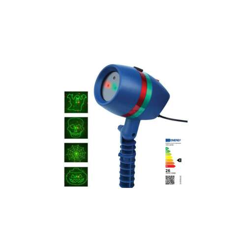 Halloween lézer fényvetítő, KOPB-932, vetít szellemeket, tököket, koponyákat és pókhálókat