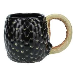 Paladone Game of Thrones House of the Dragon Dracheneier Tasse, 500ml, Keramik, Schwarz mit Gold und Lila Schuppen, Drachenschwanzgriff - Paladone