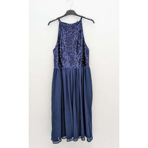 Boohoo sötétkék flitteres magas nyakú midi ruha