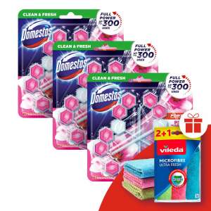 Domestos Power5 WC frissítő blokk Pink (9x55g) + Ajándék Vileda Törlőkendő