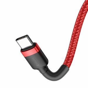 Detailný záber na červený USB-C konektor Baseus Cafule - USB káble