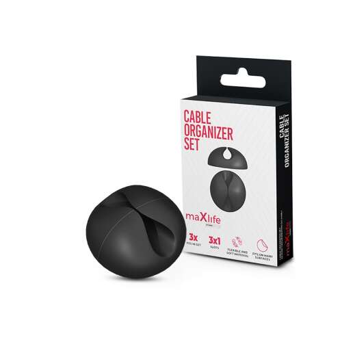 Maxlife kábelrendező szett, 3 db, fekete, kábelrendezés, asztali rendező, vezeték rendező