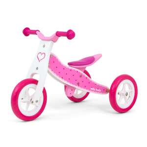 Milly Mally Cool Hearts 2-in-1 wooden balance bike and tricycle for toddlers, pink and white with heart design - Milly Mally