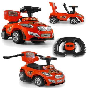 Milly Mally Happy 2-in-1 ride-on car, orange, with steering wheel and push handle - Baby Walker