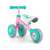 Back view of Milly Mally Micro Plus Cat balance bike for toddlers, pink and green, with cat design on the seat
