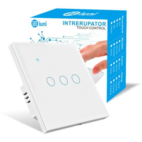 iUni Smart Touch Switch, WiFi, Safety Glass, 3G, 10A, Voice Control, Smart Life / Tuya, LED