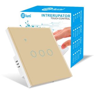 Smart Touch Switch, WiFi, Gehärtetes Glas, iUni 3G, 10A, Sprachsteuerung, Smart Life / Tuya, LED, Gold 141384204 - IUni