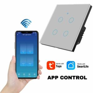 Smart Touch Switch, WiFi, Gehärtetes Glas, iUni 4G, 10A, Sprachsteuerung, Smart Life / Tuya, LED, Silber