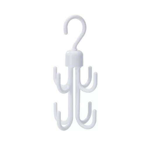 White multi-hook hanger for closet organization, perfect for hanging scarves, belts, bags, and other accessories