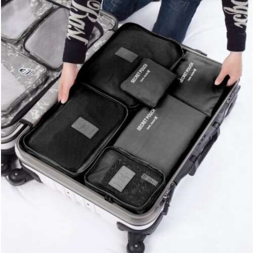 6 darabos fekete utazási rendező készlet bőröndhöz és szekrényhez