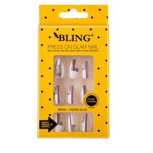 Tipsy BLING Geometric Press On Glam Nails, fake nails, press on nails, nail tips, false nails, salon quality, easy application, quick and easy, instant nails, reusable, long lasting, trendy, stylish, affordable, geometric design, black and white, nude, almond shape - Nail design