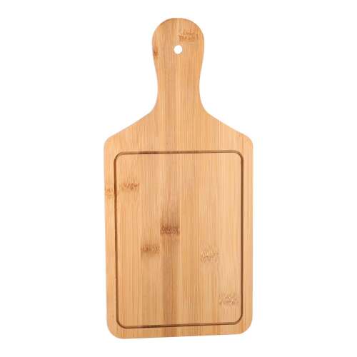 Rectangular bamboo pizza serving board with handle