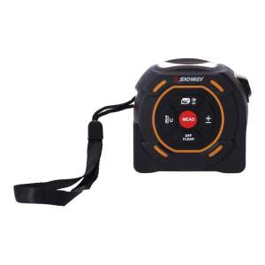 SNDWAY SW-TM60 Laser Distance Meter with Tape Measure, black and orange, digital display, buttons, strap - Distance meter