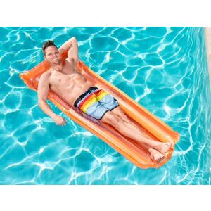 Man relaxing on a Bestway Beach Deluxe orange inflatable mattress in a pool - Inflatable Toy & Beach Toy