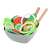 Wooden salad set for kids, includes bowl, lettuce, tomato, cucumber, onion, pepper, salt, pepper shaker, oil, vinegar, fork, spoon