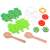 Wooden salad set components: felt lettuce, wooden salad servers, toy vegetables