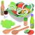 Wooden salad set with bowl, felt vegetables, and dressing bottles