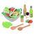 Wooden salad set with bowl, felt vegetables, dressing bottles, and salad servers