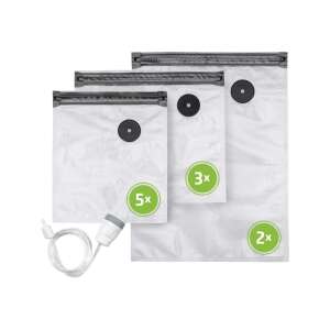 Caso Germany vacuum sealer bags, 10 pieces, 3 sizes, with adapter and vacuum nozzle, compatible with microwave and sous-vide cooking, transparent - Caso