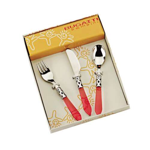 Casa Bugatti gyerek evőeszközkészlet, 3 részes, piros, rozsdamentes acél, elegáns design