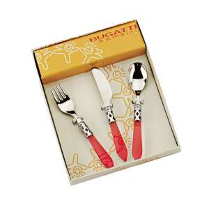 Set de tacâmuri pentru copii Casa Bugatti, 3 piese, roșu, oțel inoxidabil, design elegant - Hrănire