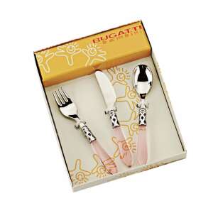 Casa Bugatti children's cutlery set, 3 pieces, pink, stainless steel, in gift box - Children's cutlery