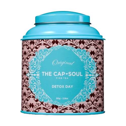 The Cap Soul Detox Day tea, 80g, eredeti finom tea kék dobozban virágmintával