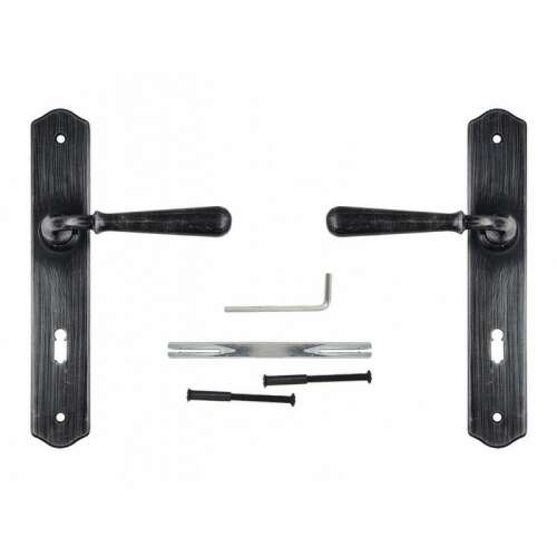 HERMÍNA Rustiko 72mm BB ajtókilincs szett fekete színben, kulcslyukkal, tartalmazza a kilincset, csavarokat és tengelyt - Ajtógomb és kilincs