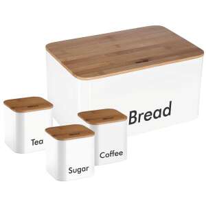 Sada bielych chlebníkov s 3 oceľovými nádobami, bambusovými viečkami Kinghoff KH-1026 102960921 - Dózy na chlieb