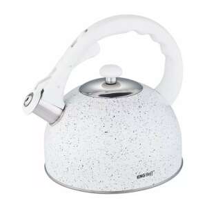Ceainic Kinghoff Kh-1407 cu finisaj alb marmurat și fluier, vedere înclinată - Ceai & Accesoriu pentru prepararea ceaiului