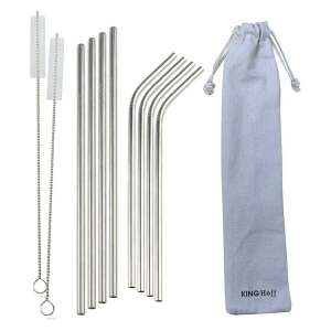 Zestaw słomek do picia ze stali nierdzewnej Kinghoff, 8 sztuk, szczotki do czyszczenia i torba do przenoszenia - Narzędzie paska