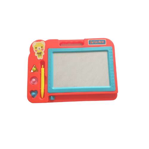 Červená magnetická kresliaca tabuľa s dizajnom medveďa, obsahuje pero a pečiatky na kreslenie a hranie pre deti