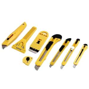 Set of 8 yellow utility knives for wallpaper cutting, crafting, and DIY projects - Wallpaper Cutter