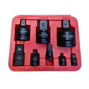 8 piece socket adapter set for impact wrench, includes 3/4 inch to 1/2 inch, 3/4 inch to 1 inch, 1 inch to 3/4 inch, 1/2 inch to 3/4 inch, 1/2 inch to 3/8 inch, 3/8 inch to 1/2 inch, 3/8 inch to 1/4 inch, and 1/4 inch to 3/8 inch adapters - Hand tool