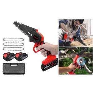 Kraftech mini láncfűrész 48V akkumulátorral, vezeték nélküli, könnyű, könnyen használható, ideális ágak metszéséhez, faágak vágásához és tűzifa aprításához, 2 akkumulátorral, hordtáskával és tartozékokkal - KrafTech