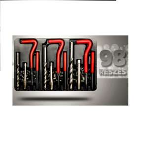 Flinke 98 részes menetjavító készlet FK-90098, tartalmaz fúrókat, menetfúrókat és betéteket a sérült menetek javításához - Menetjavító