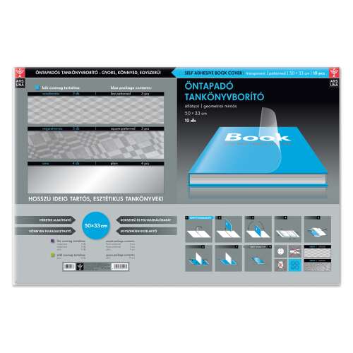 Ars Una selbstklebende Buchhülle, 10er Pack, geometrisches Design, 50x33cm, transparent, für Lehrbücher und Hefte