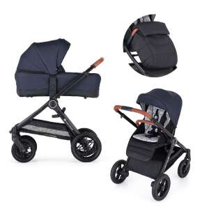 Petite & Mars Trails Anthracite Blue 2-in-1 stroller with bassinet and seat unit, showing both configurations - Babies & Toddler