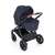Petite & Mars Trails Anthracite Blue stroller with bassinet, showing the leather handle